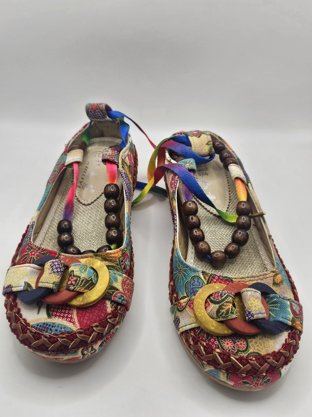 Multicolor Patterned Women’s Tie-Up Flats